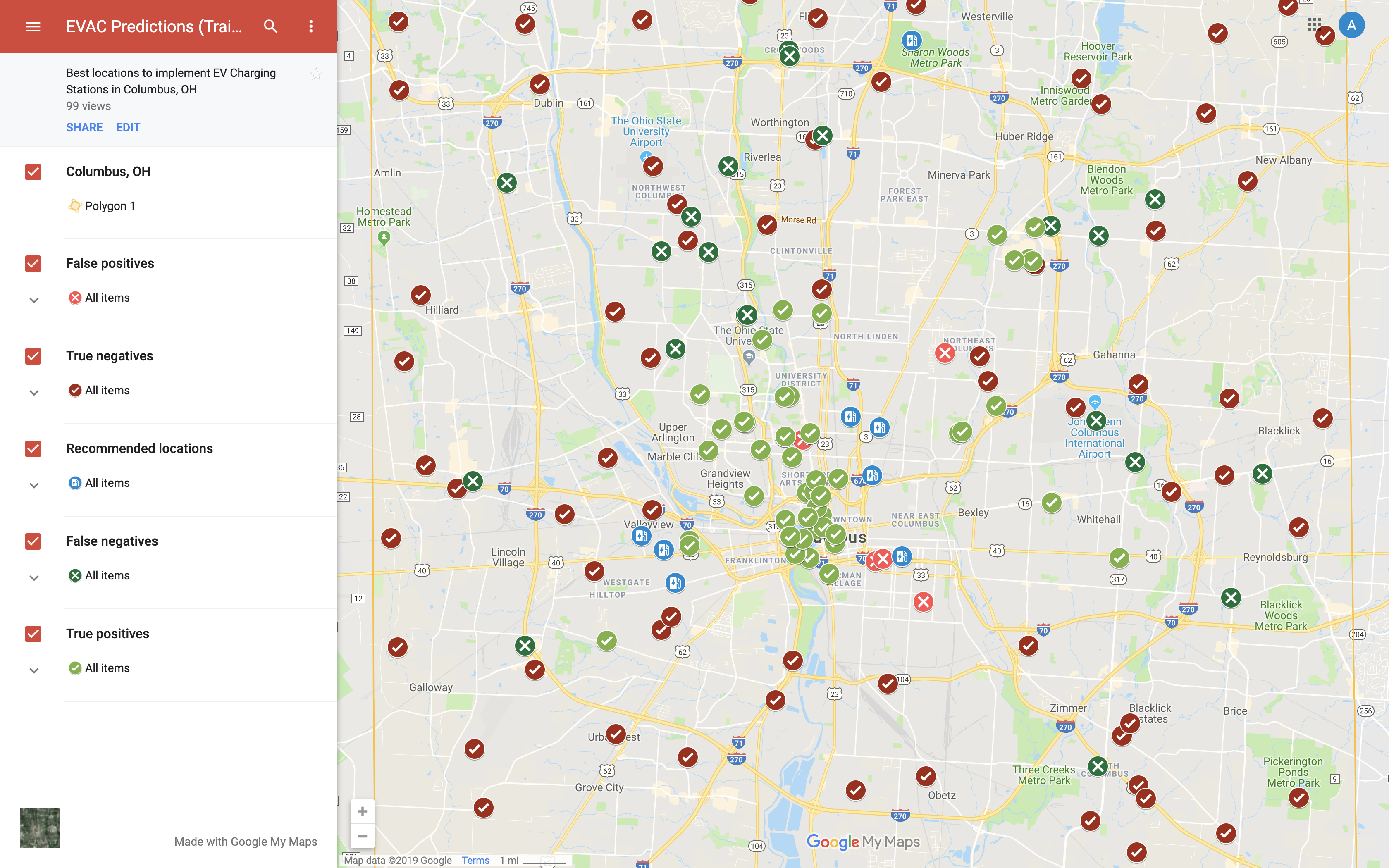 Map of Columbus, OH with recommended locations