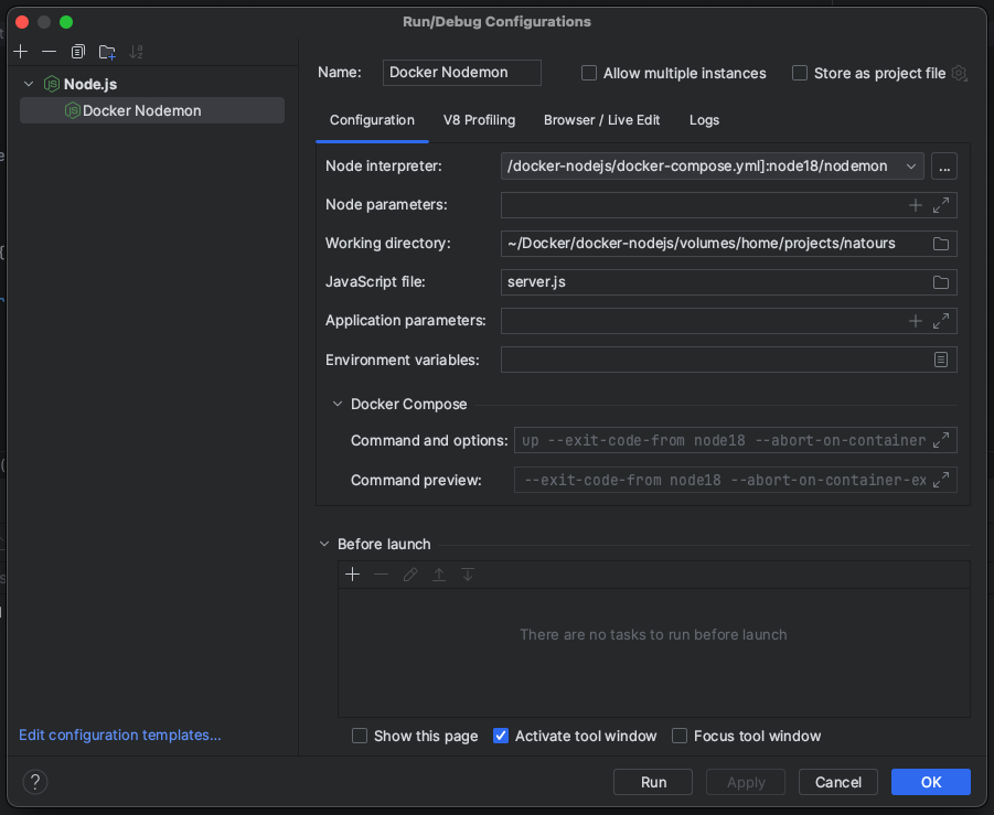 Run/Debug Configurations Nodemon