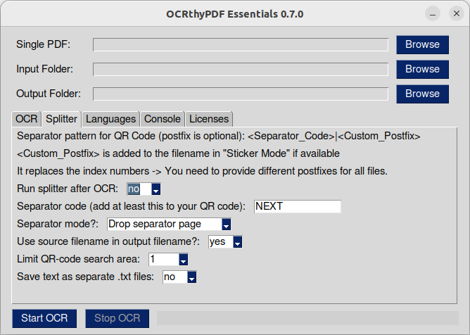 OCRthyPDF GUI Splitter-Tab