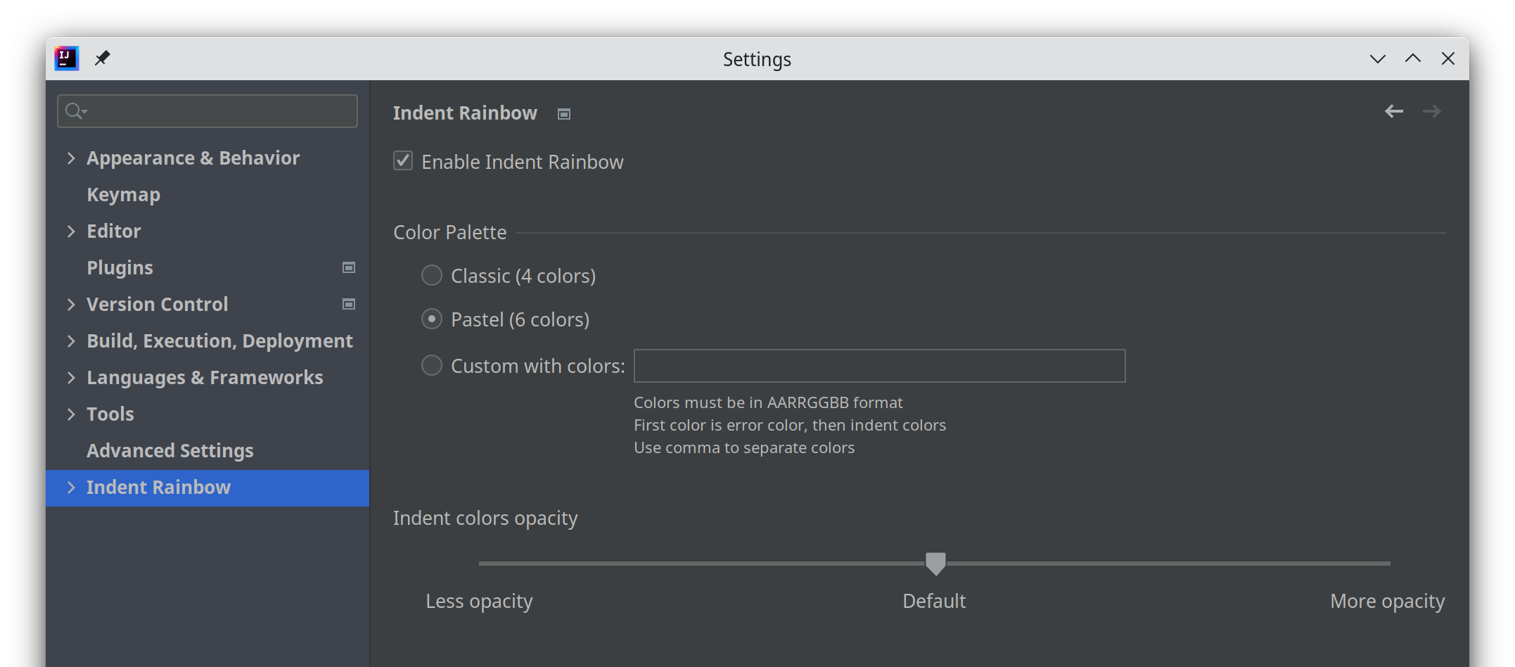 Settings page