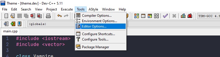 Tools menu on the IDE