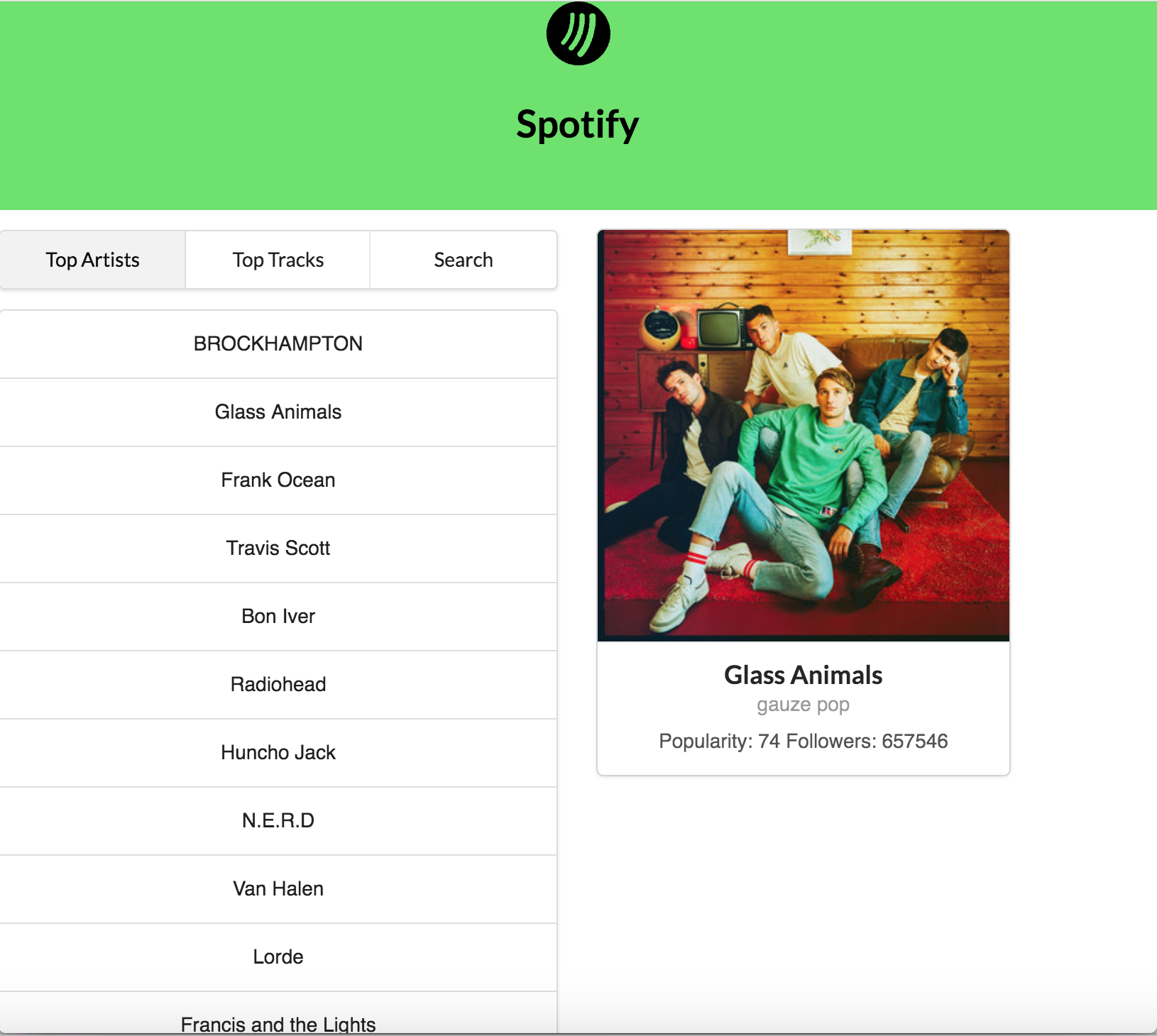 artist page screenshot