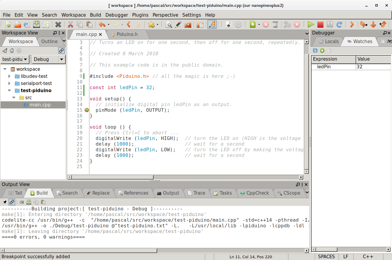 Debugging with Codelite