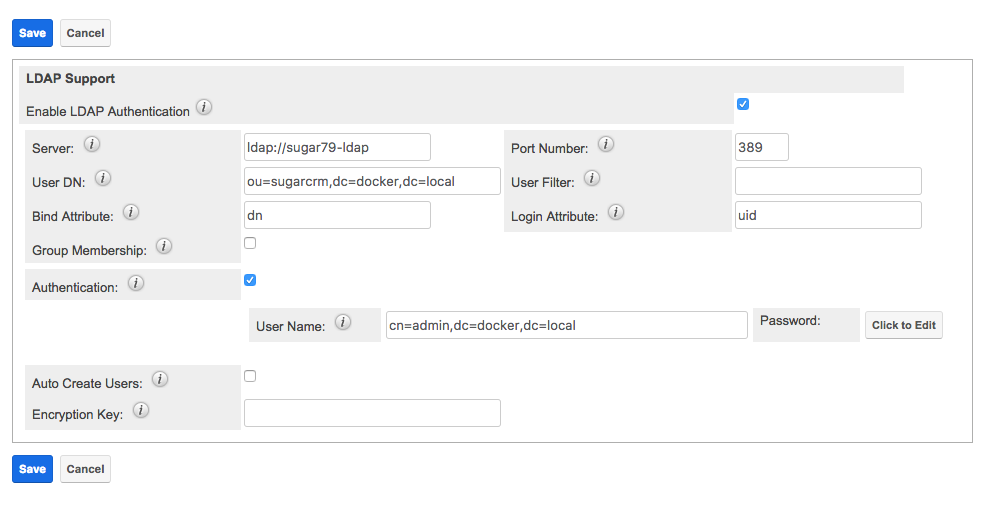 Sugar LDAP test settings