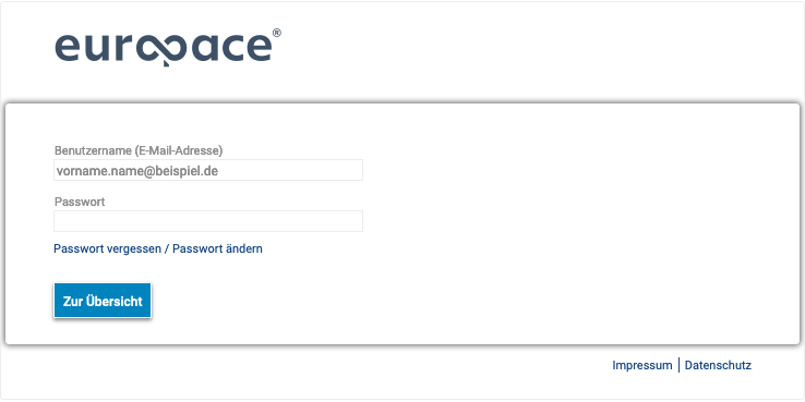 Eingebettete Login-Box von EUROPACE2