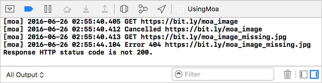 Logging to console with moa