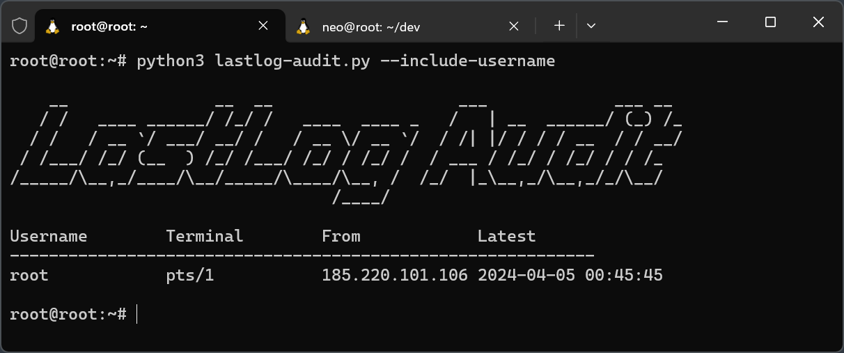 LastLog-Audit Demo Screenshot