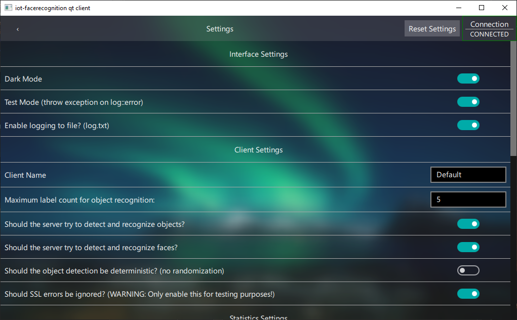 Qt Client Settings View