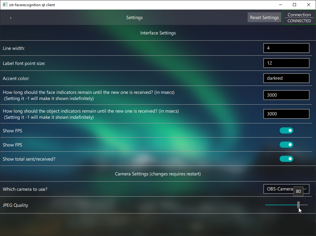Qt Client Camera Settings