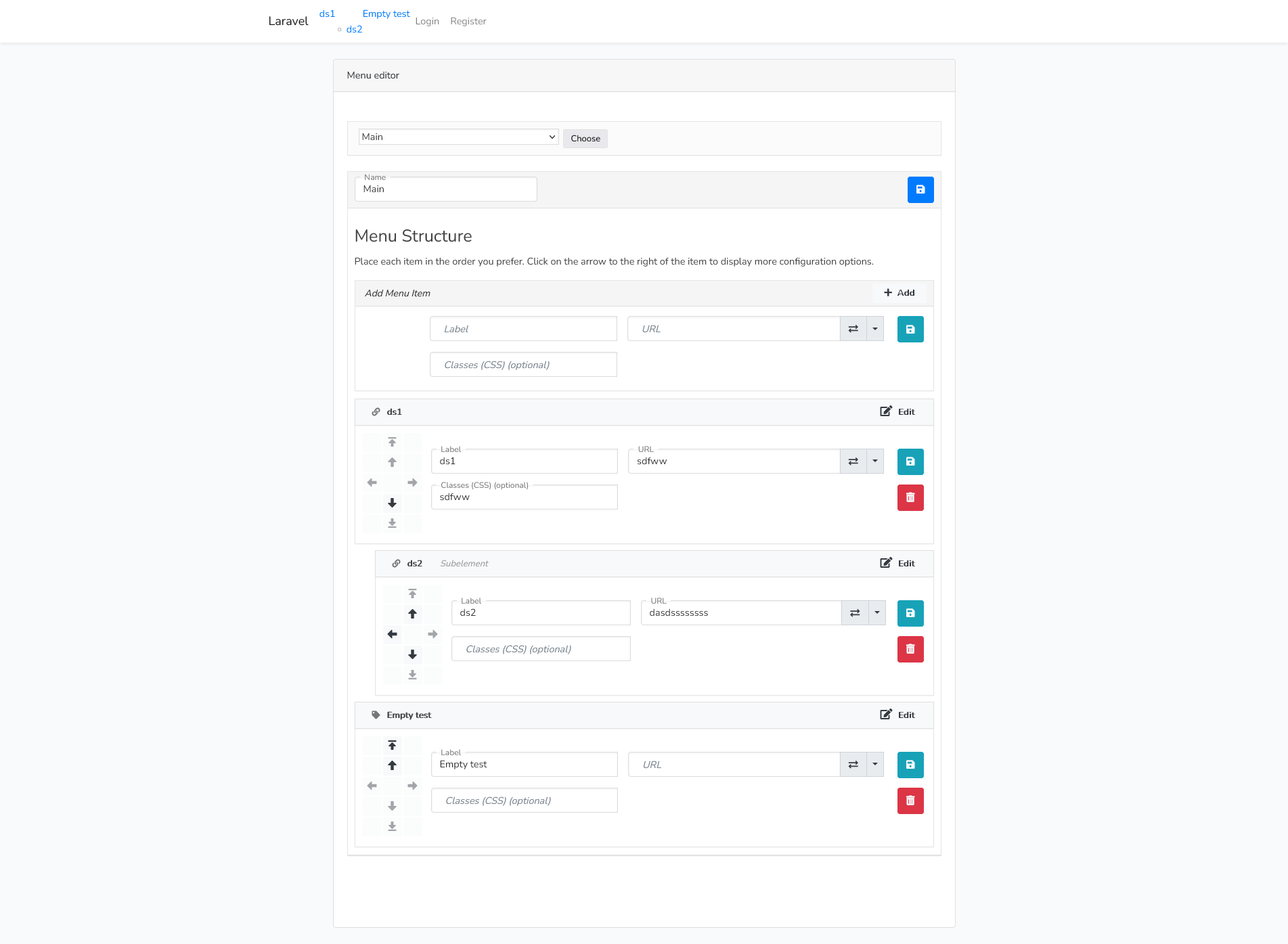 Laravel drag and drop menu