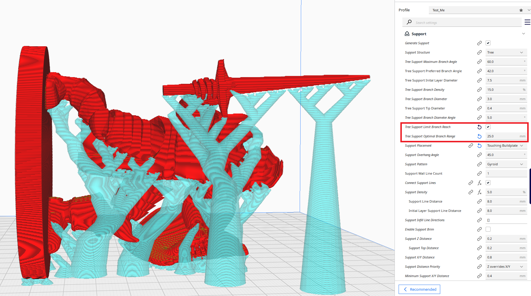 Tree Support Limit Branch Reach Enabled with a small distance