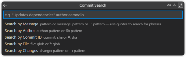 Commit Search Quick Pick Menu