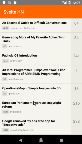 HackerNews in svelte-native