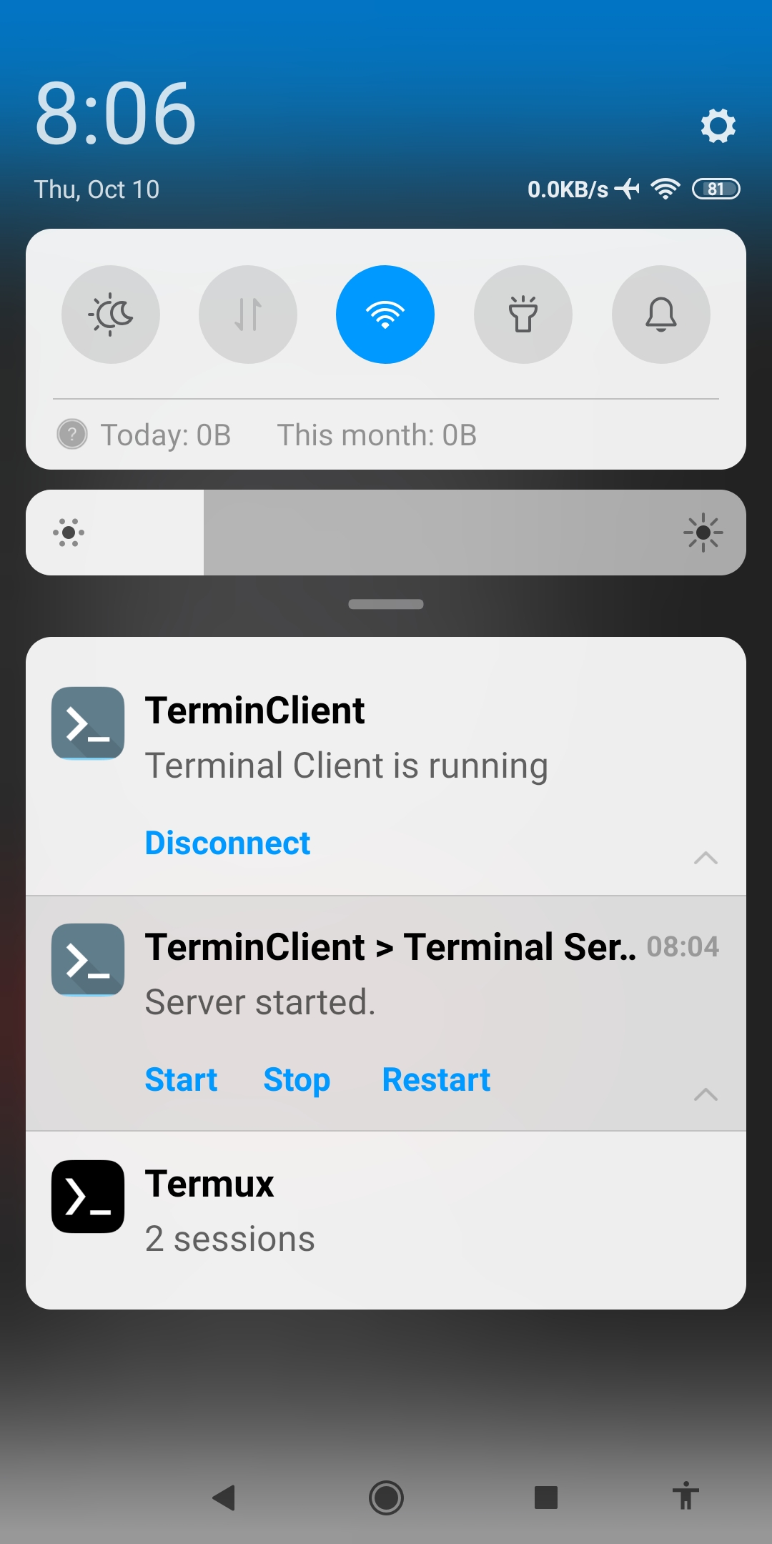 Terminal Server SSHD Notification Panel