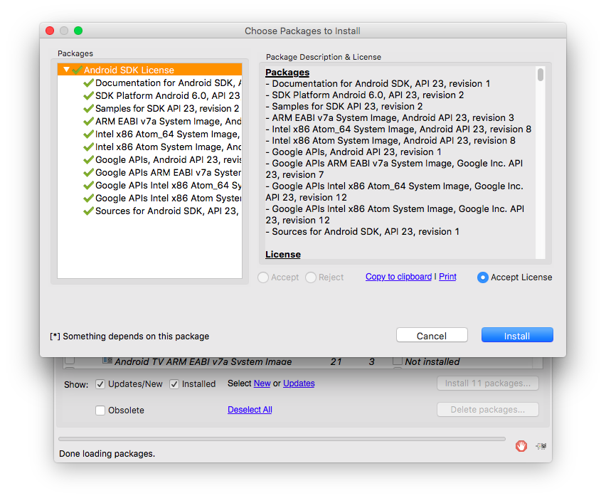 在Android SDK Manager中下载6.0库