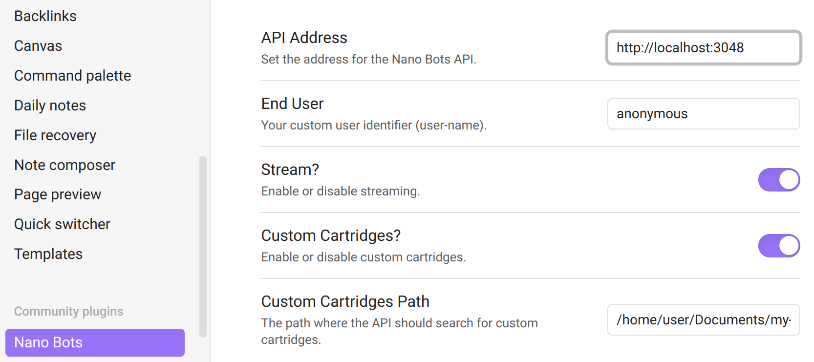 Nano Bots Settings