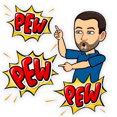 Emoji avatar of me with pew pew words