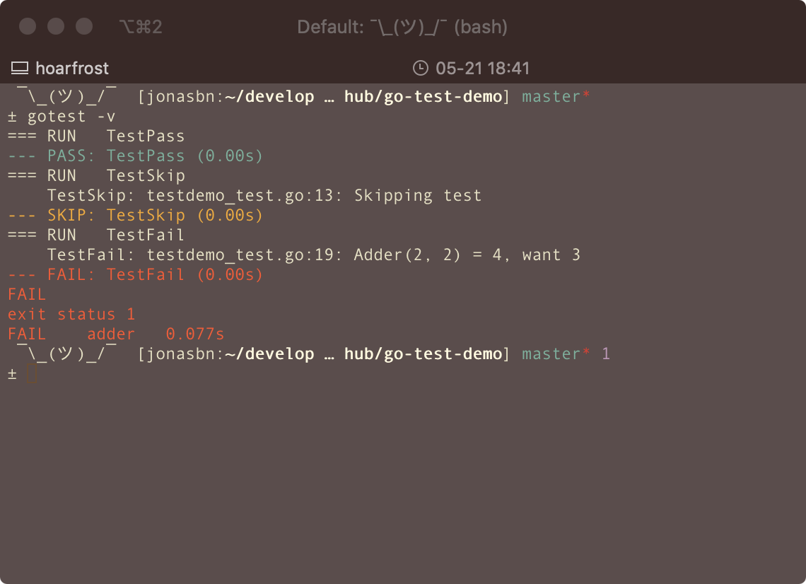 gotest output example screenshot