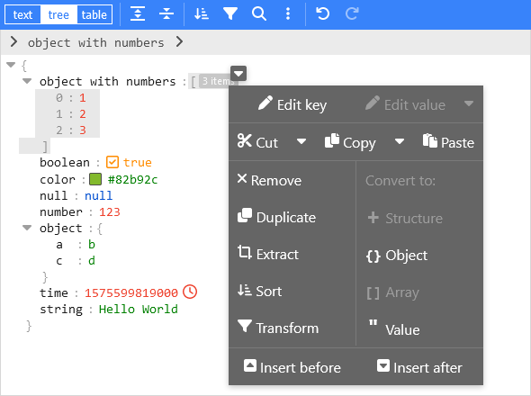 JSONEditor tree mode screenshot