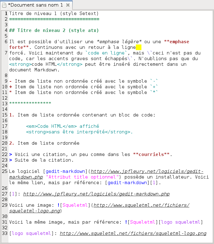 Default Markdown syntax highlighting in gedit.