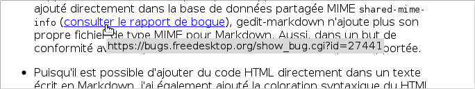 Tooltip displaying URL when the cursor passes over a link.