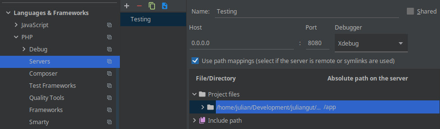 PHPStorm server configuration