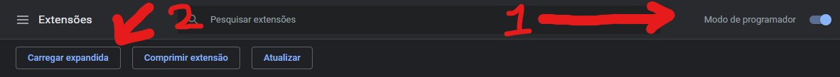 Habilitando modo programador, e carregando extensão