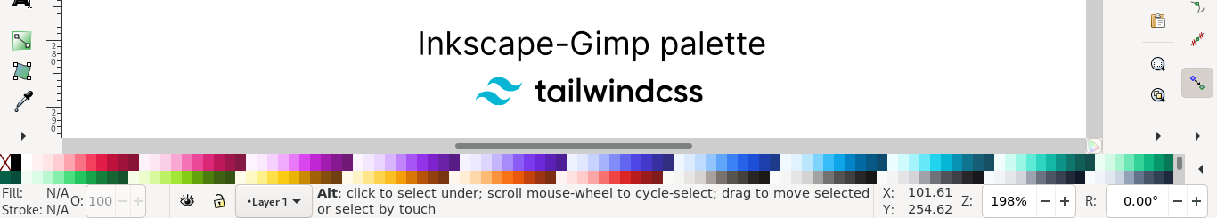 Screenshot of inkscape with the tailwind palette