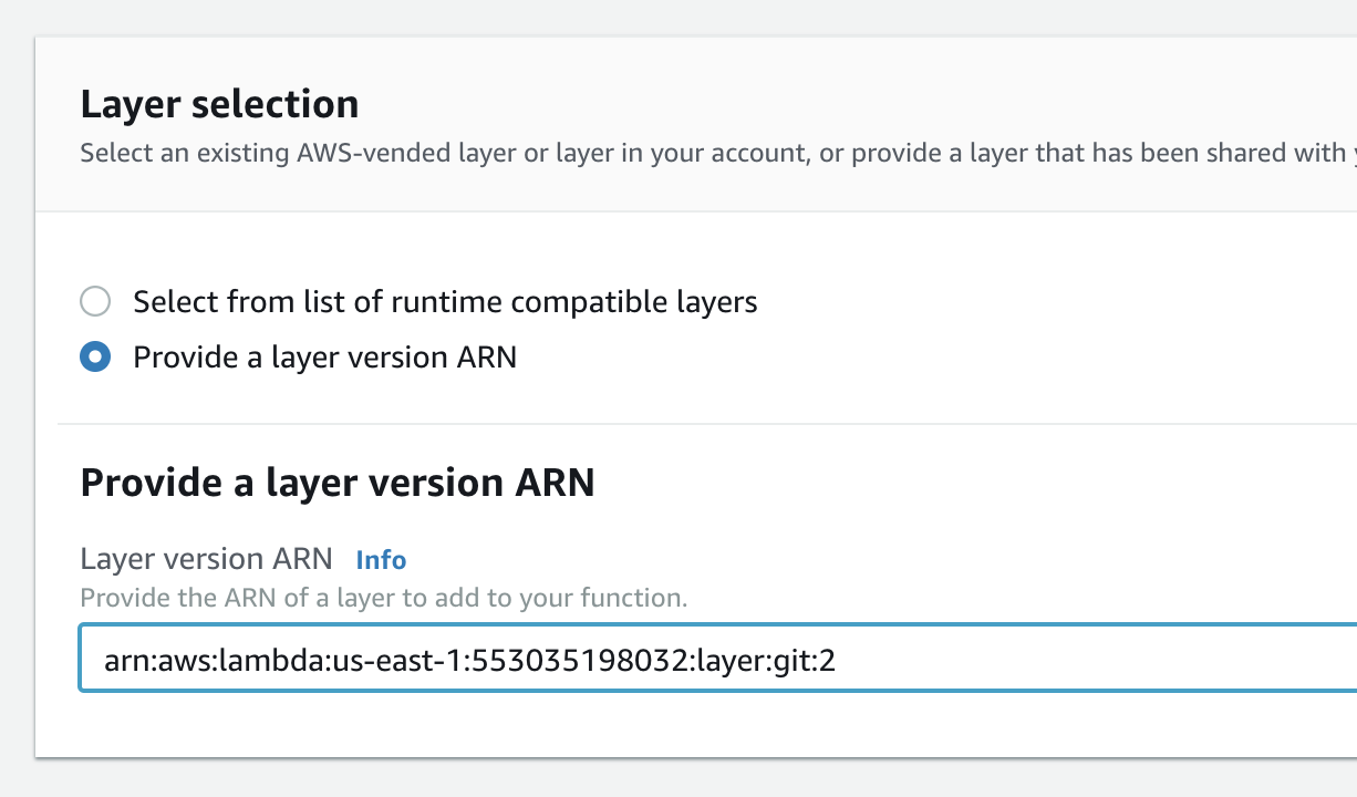 Provide layer ARN