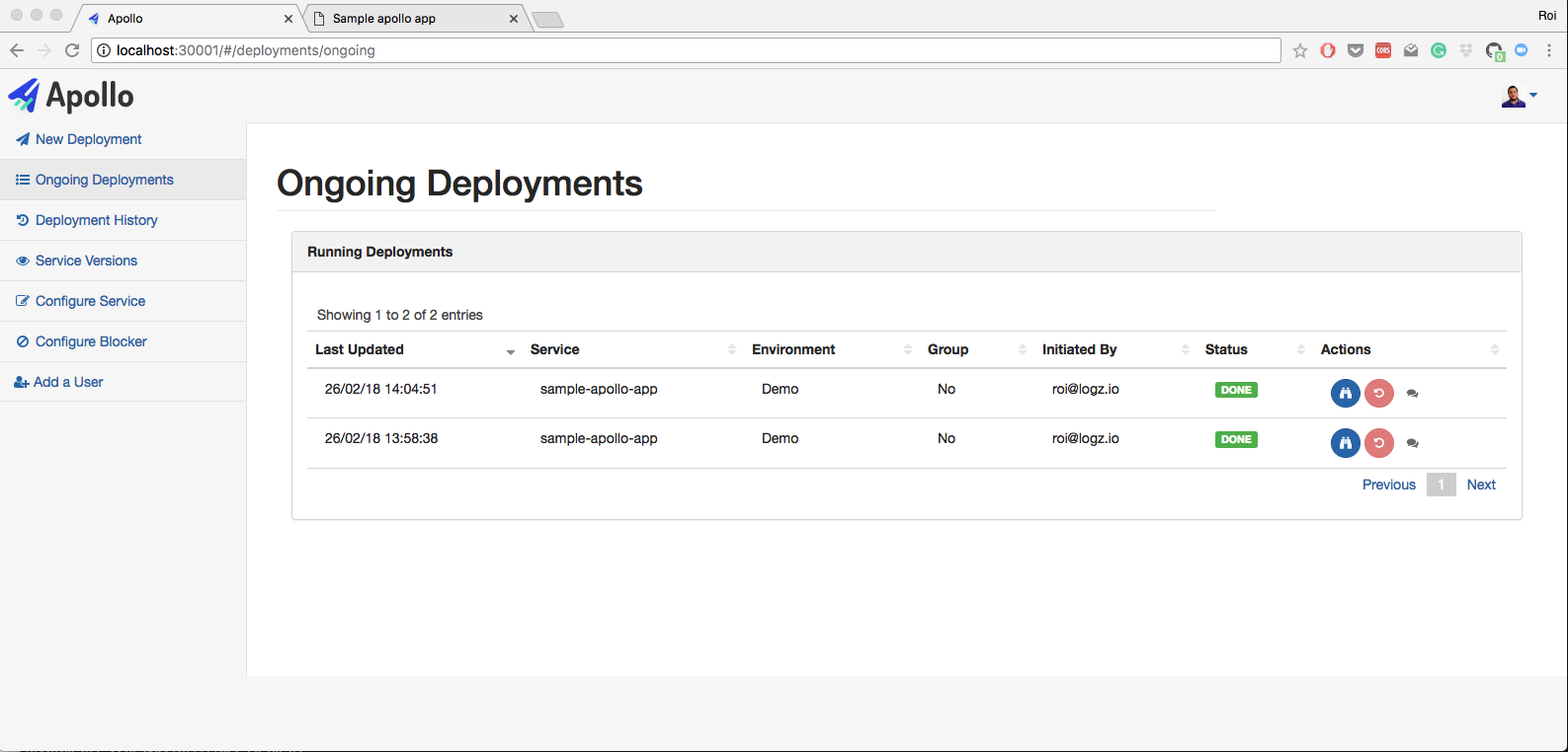 Apollo Ongoing Deployments