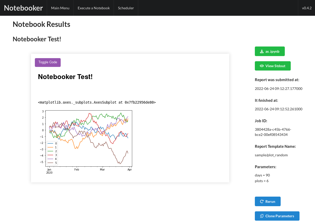 Screenshot of some notebook results