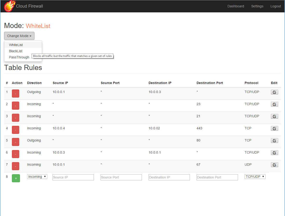 CloudFirewall's settings section