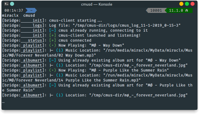 CMUS-D connected and logging