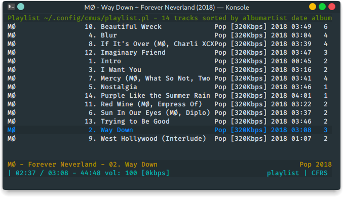 cmus in terminal, spawned from cmusd