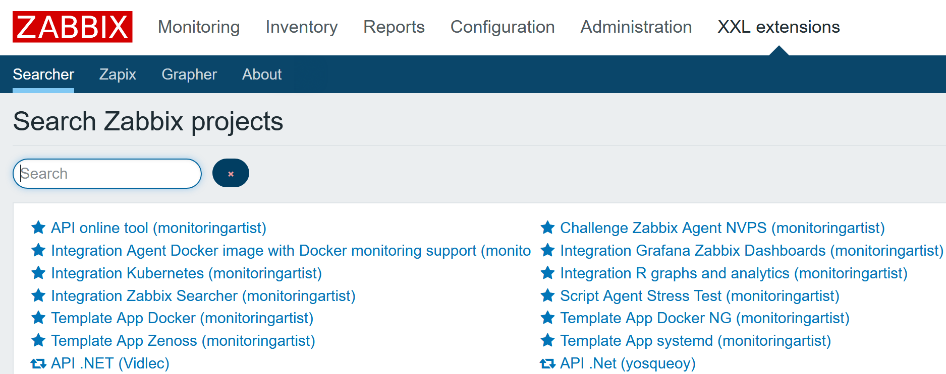 Dockbix XXL Zabbix searcher