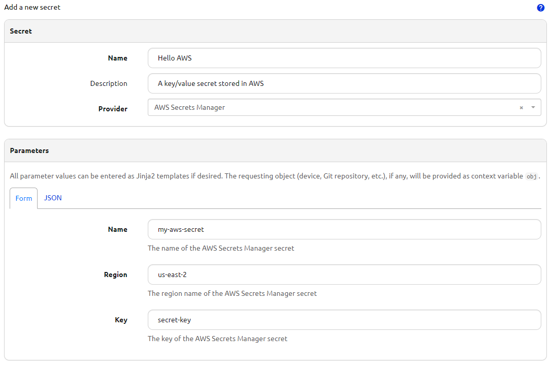 Screenshot of secret using AWS Secrets Manager