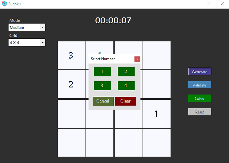 Sudoku Game 4x4 Numpad