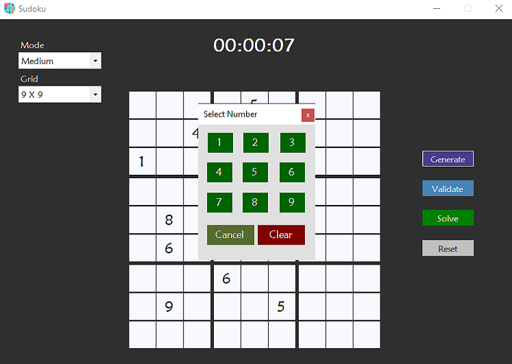 Sudoku Game 9x9 Numpad