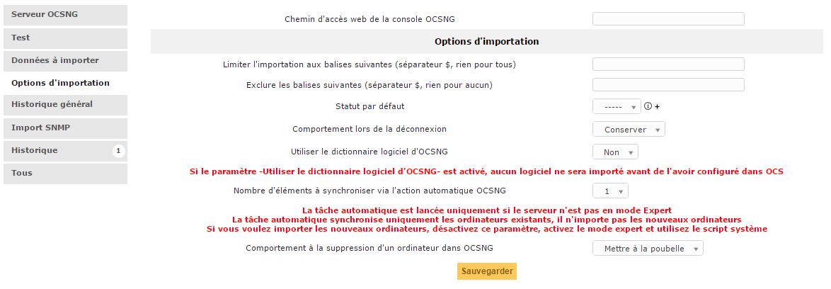 Options ocsinventoryng