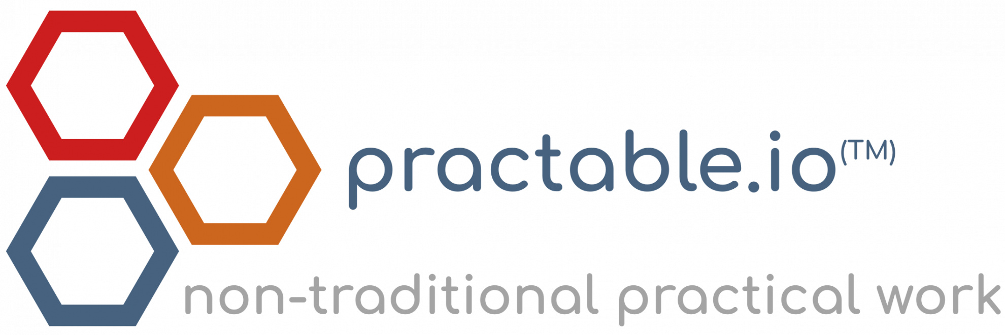 Practable logo with three hexagons and tagline: non-traditional practical work