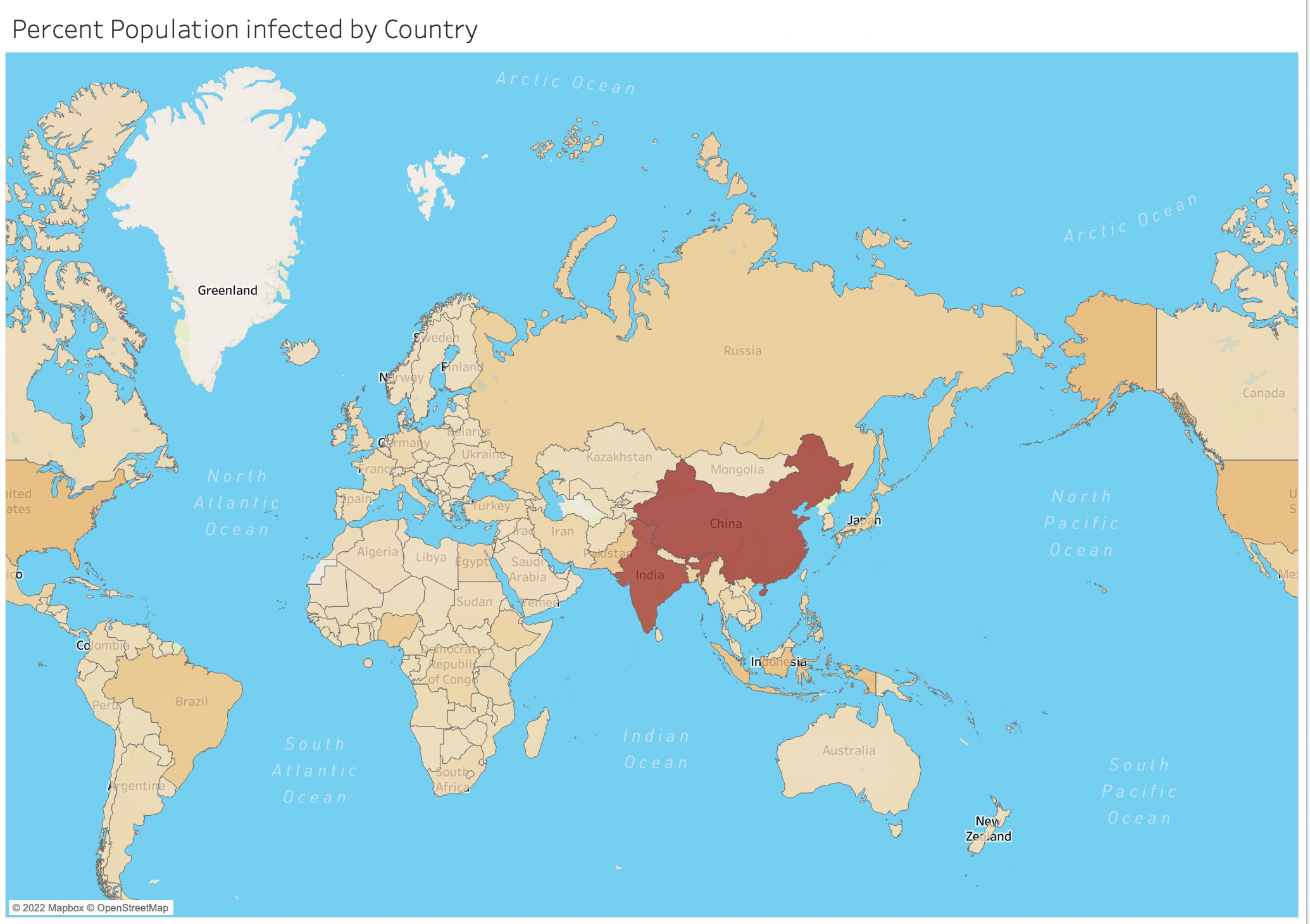 Population infected across the world