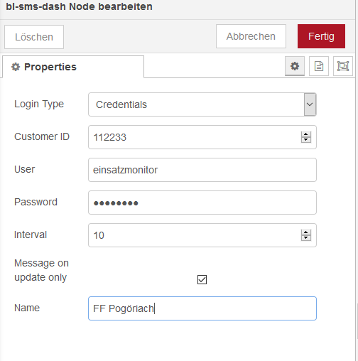 BlaulichtSMS Dashboard Node Config