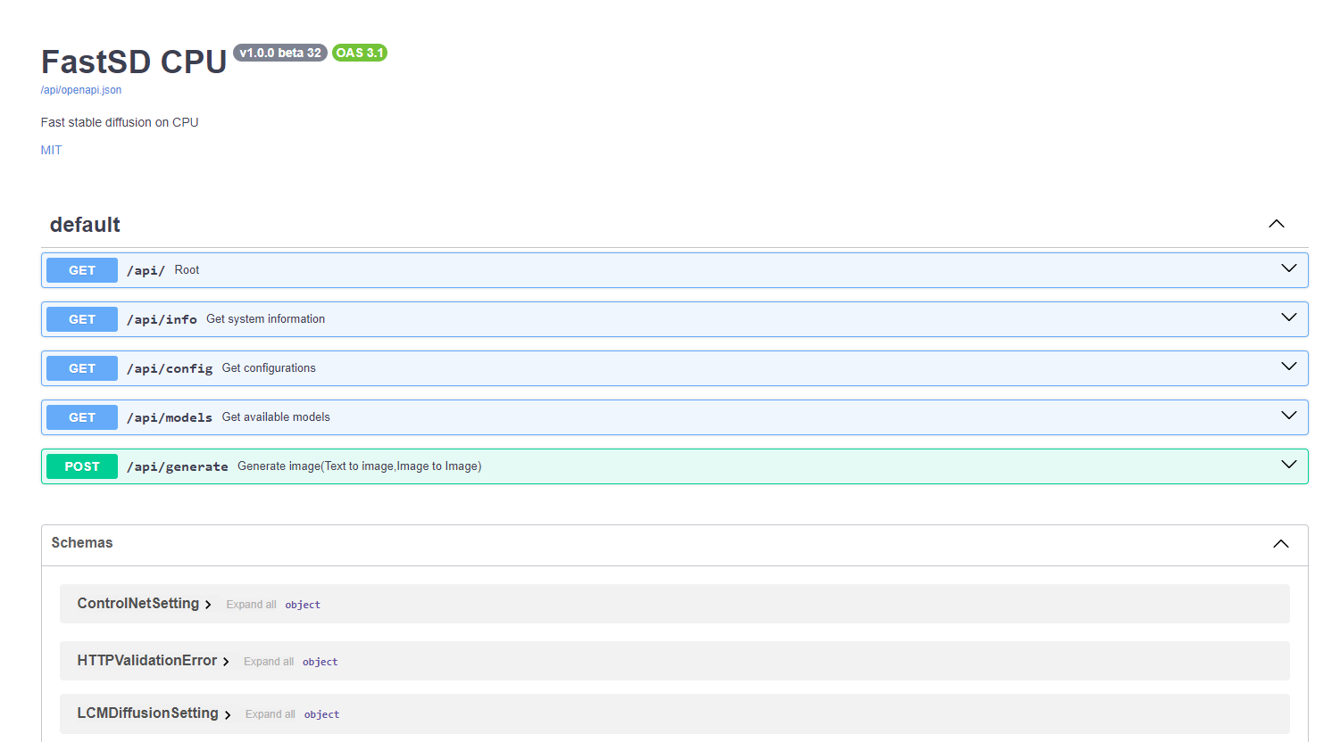 FastSD CPU API documentation