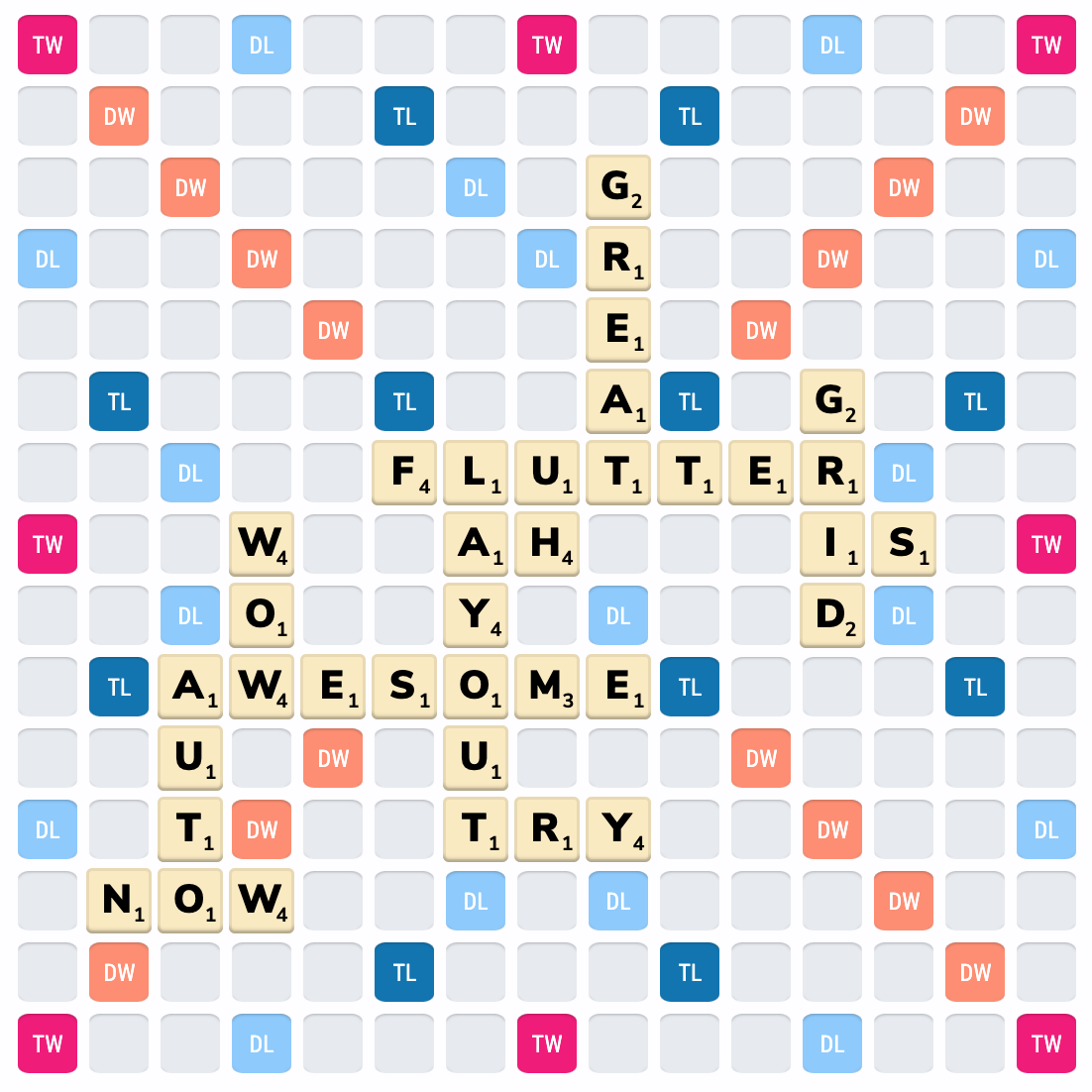 Scrabble board rendered using Flutter Layout Grid