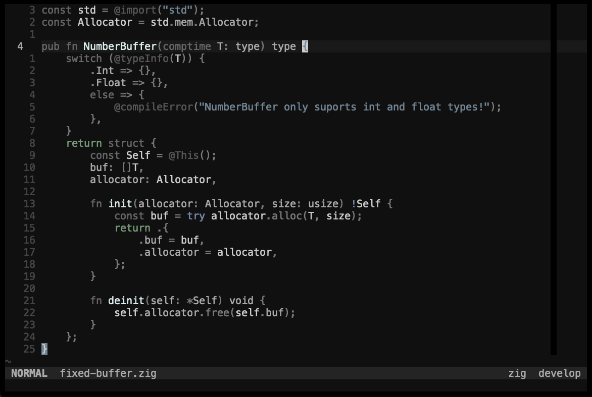 a screenshot of neovim with the lackluster-hack colorscheme