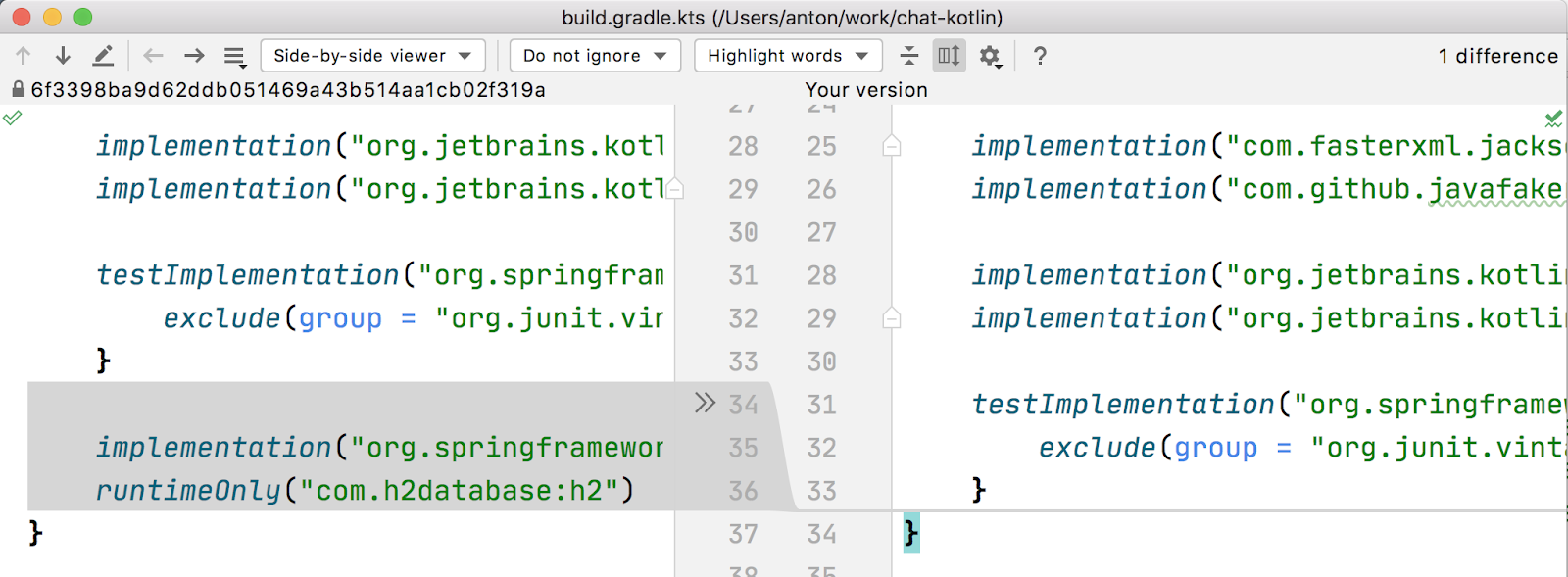 intellij git compare with branch file diff