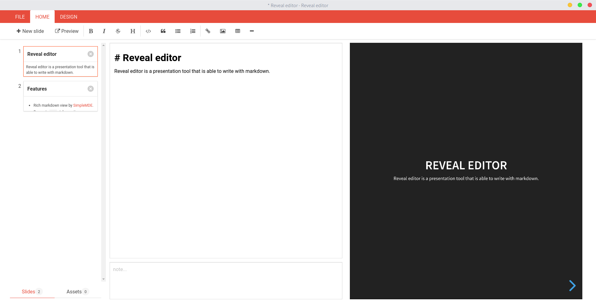 Reveal editor