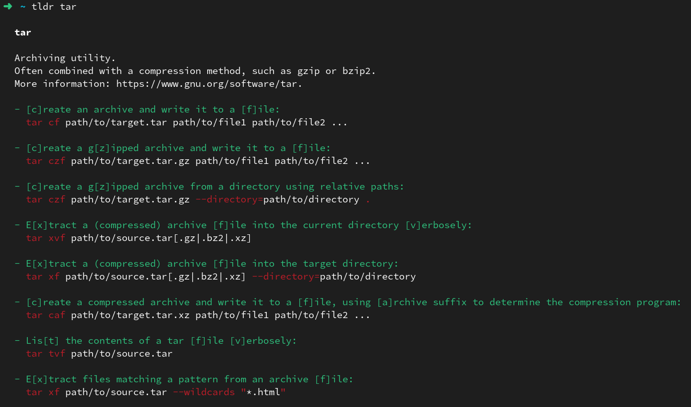 tldr tar command output