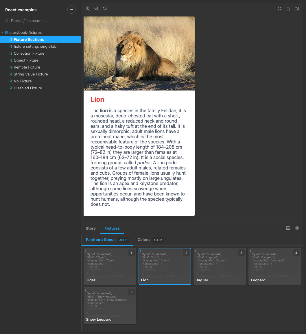 storybook-fixtures screenshot