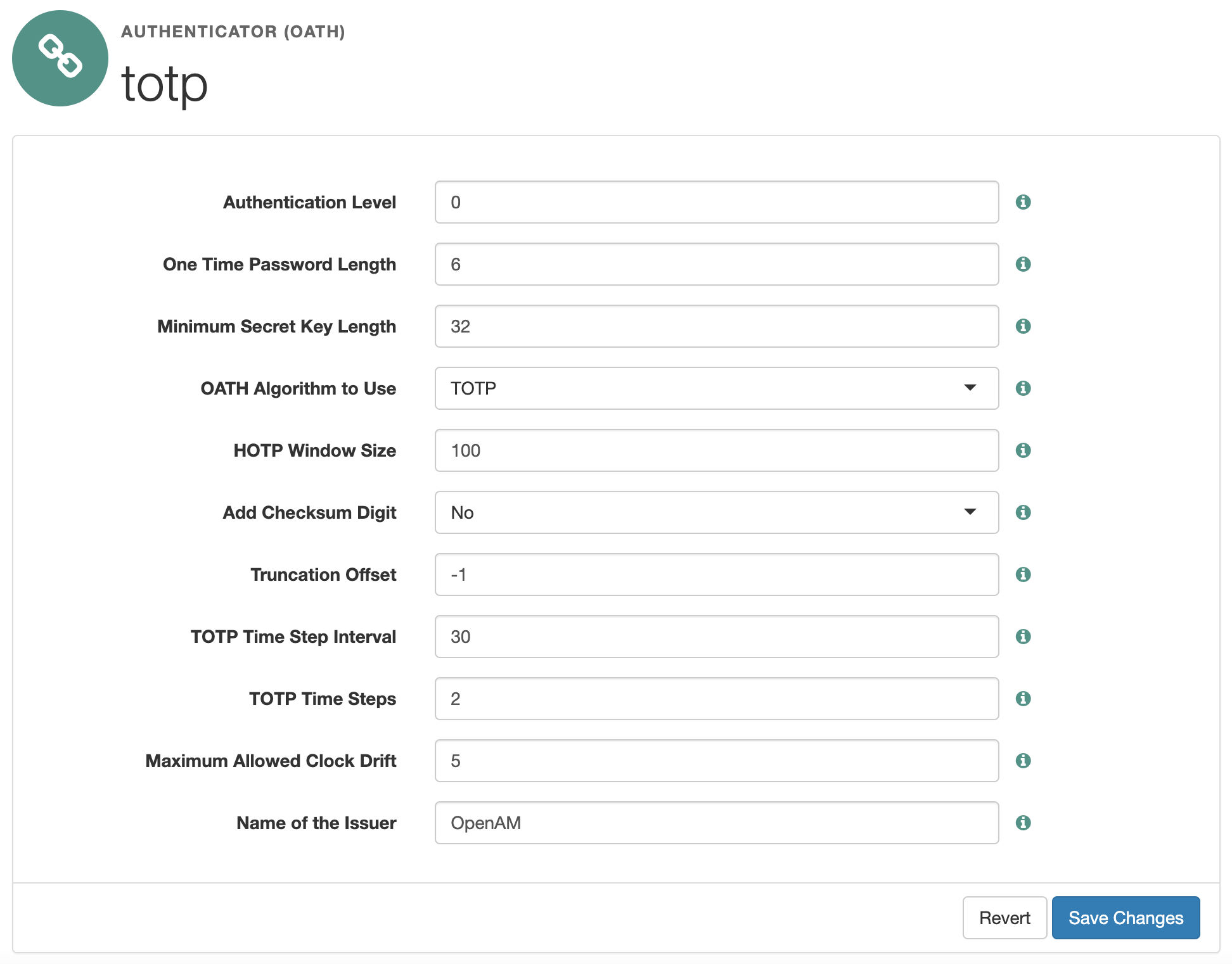 OATH module settings